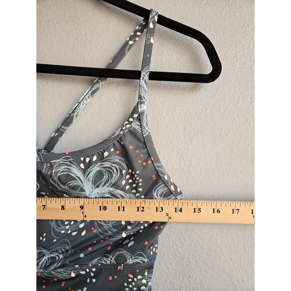 Malika Gray Floral Abstract Sun Dress Strappy Athleisure Mini Dress Medium‎